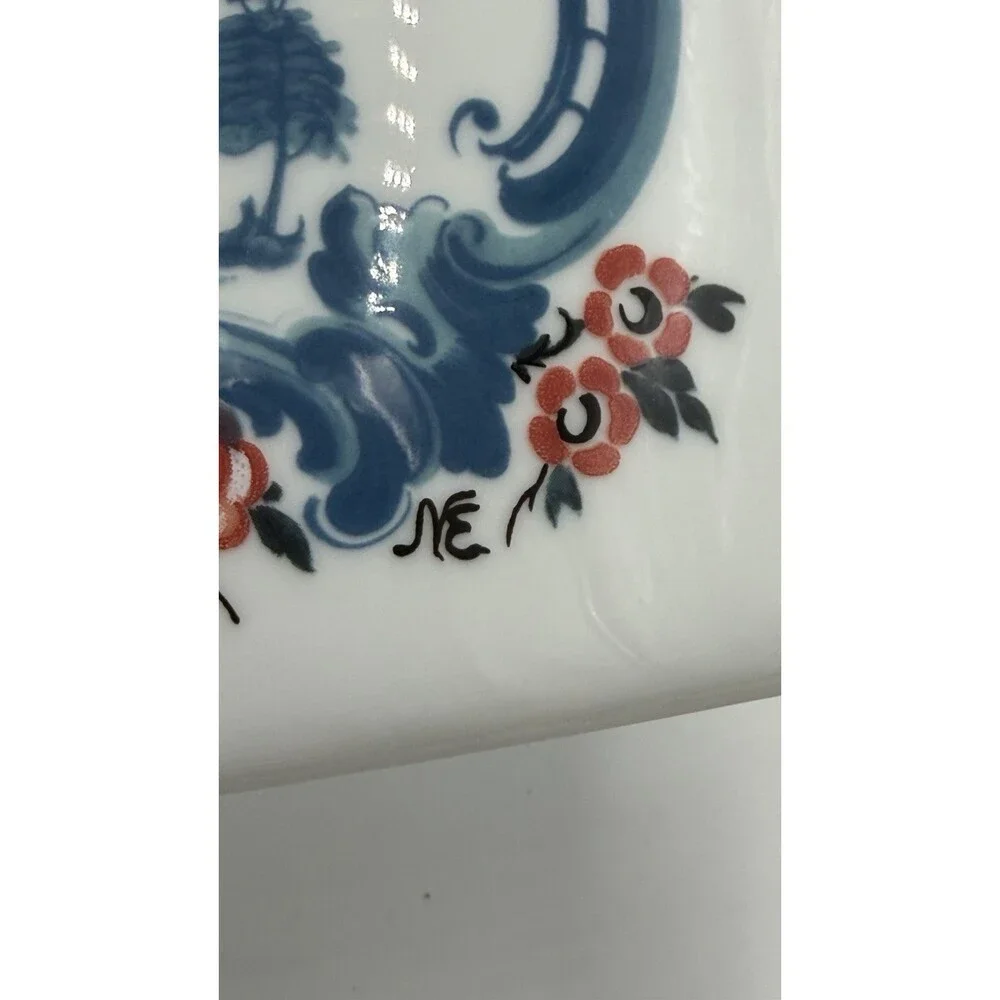 Rare Vintage Porsgrund Norway Porcelain Hand Painted Oval Floral Basin Bowl